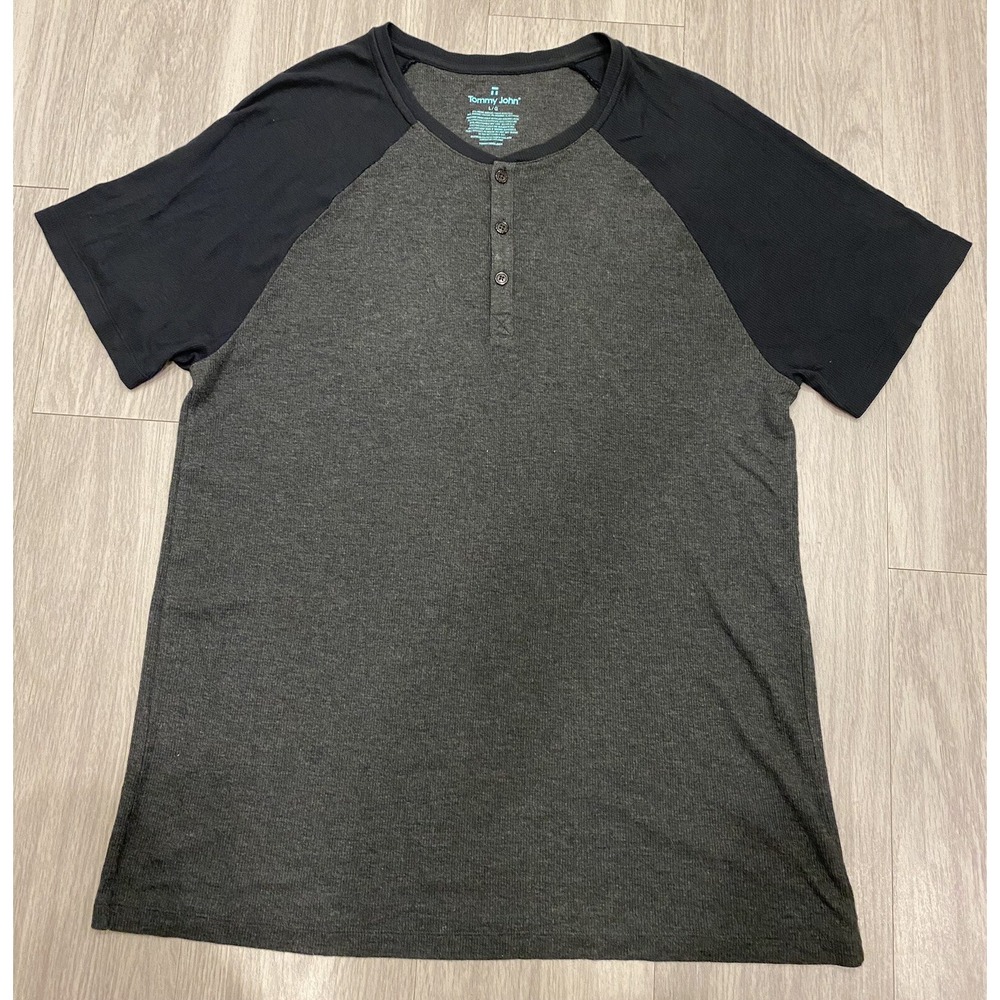NEW Tommy John Men's Charcoal Heather Lounge S/S Henley Shirt Soft Stretch Large